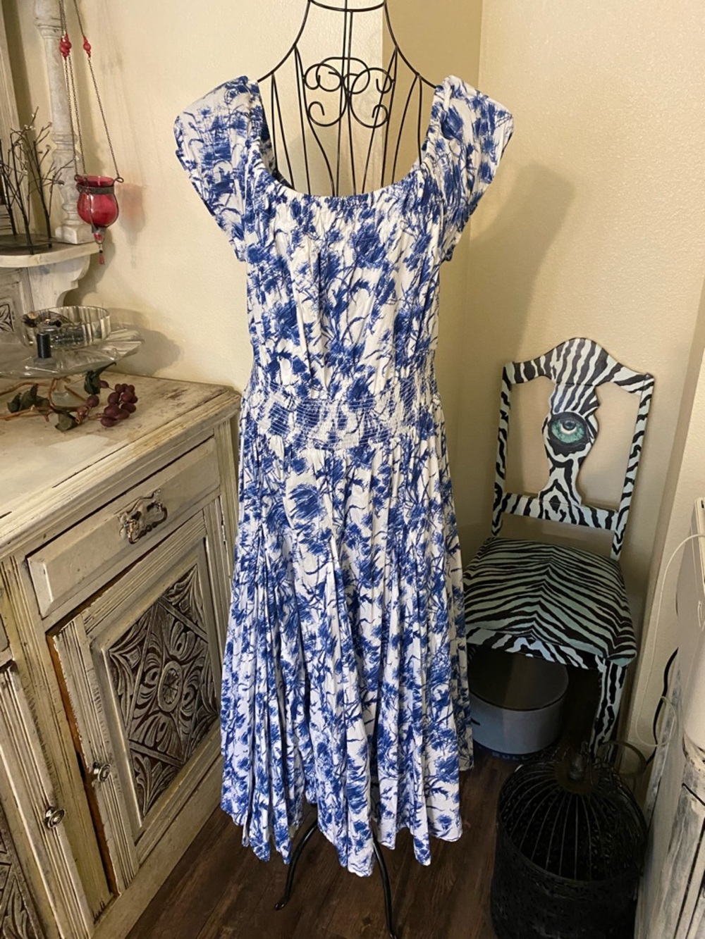 INC International Concepts Blue and White Floral Midi Dress XL NWOT